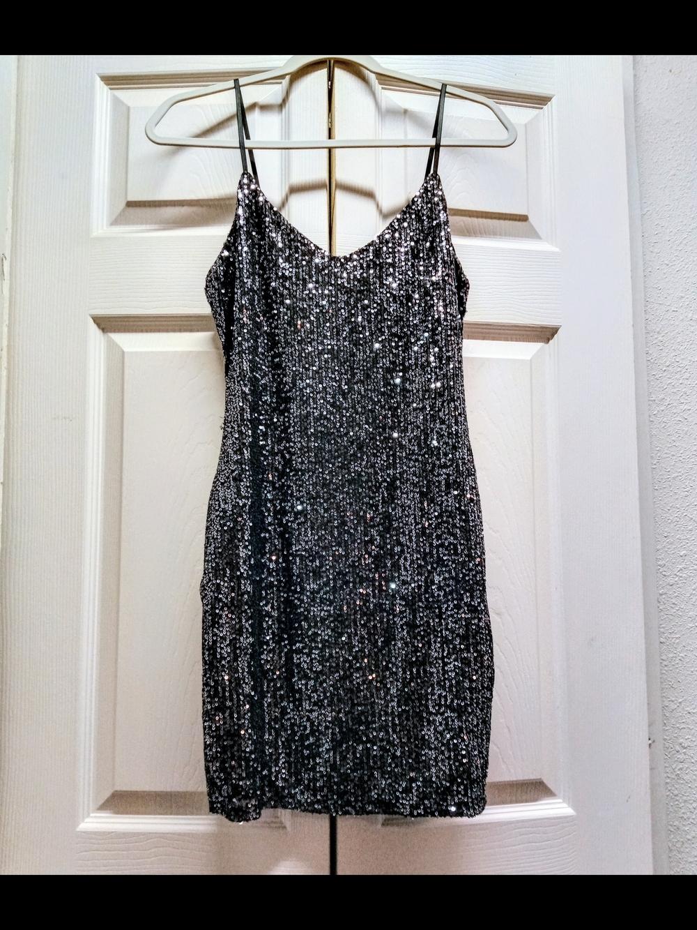 Black Silver Sequin Slip Mini Dress